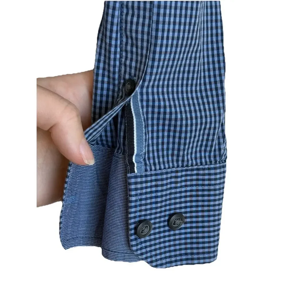 Banana Republic Men's Slim Fit Button Down Long Sleeve Blue Gingham Size Medium